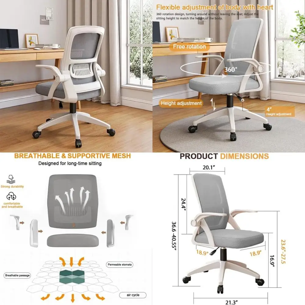 

Ergonomic Breathable Mesh High-Back Swivel Office Chair with Adjustable Height, Flip-Up Arms, and Lumbar Support