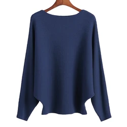 BHflutter-suéter de punto de manga larga para mujer, jersey de talla grande con cuello de barco, Tops cálidos de gran tamaño, otoño e invierno, 2022