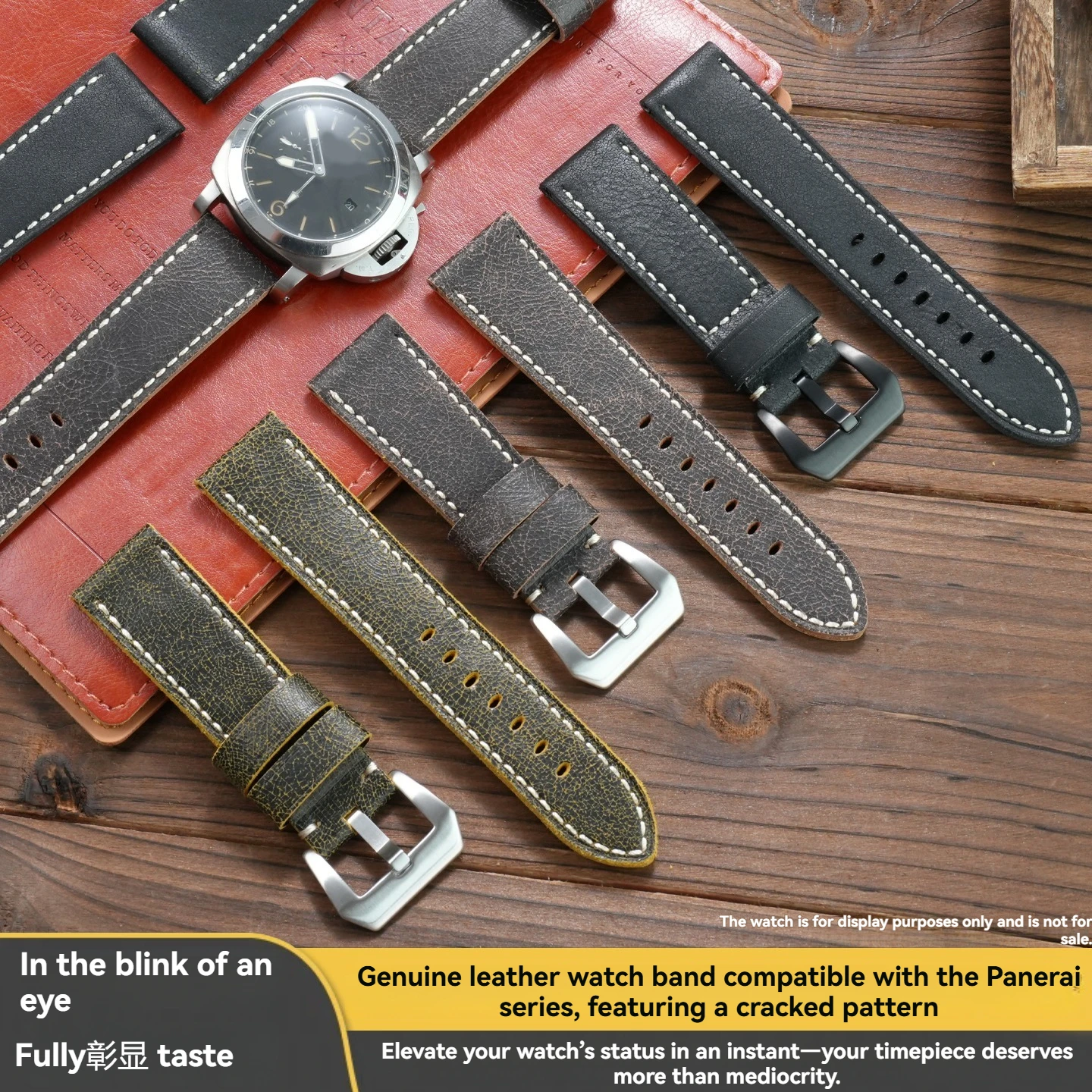 Cracked-Pattern Strap, 24/26 mm, for Panerai Luminor Submersible PAM312, PAM111, PAM441, PA448—Genuine Leather Strap