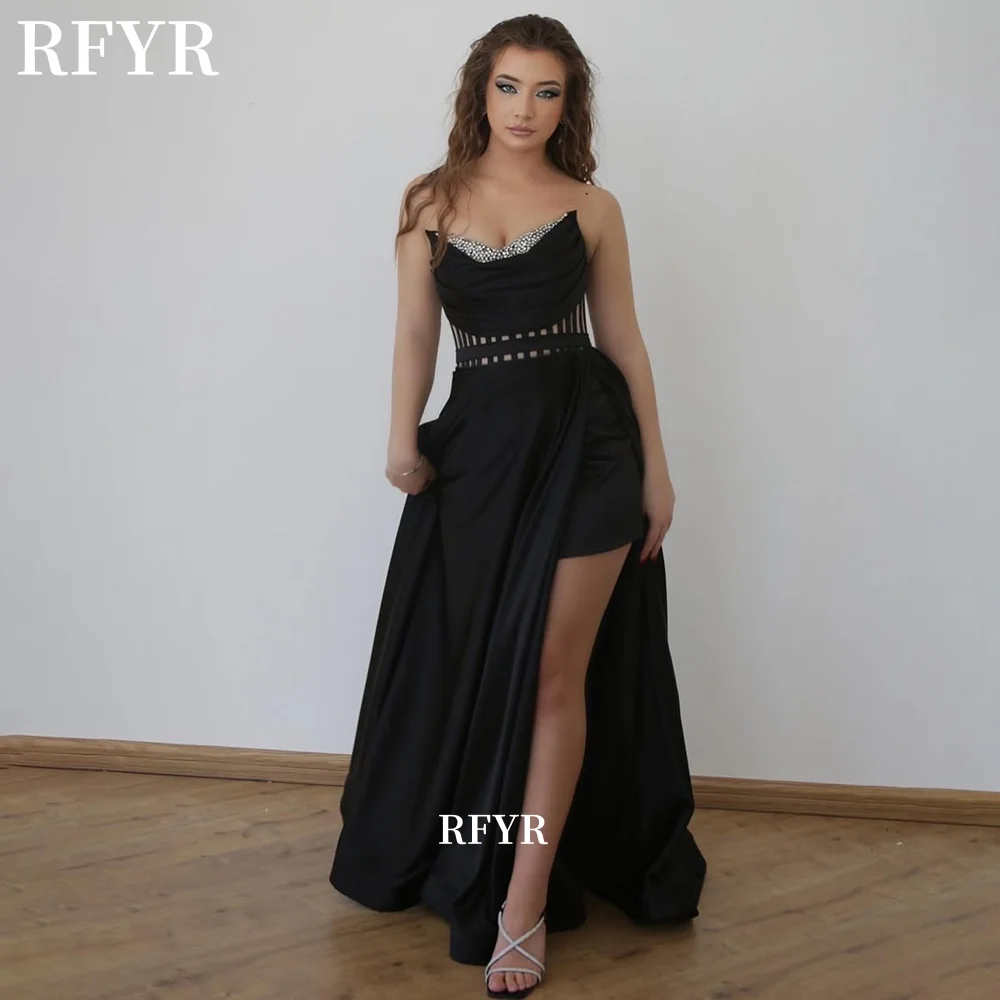 

RFYR A Line Prom Dress Beaded Party Dress High Slit Evening Dress Sweetheart Celebrity Dress for Women Customized