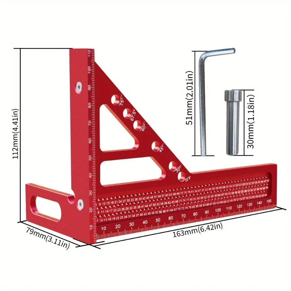 Multipurpose Woodworking Layout Square 3D Design Dowel Pins Triangle Measuring Ruler Aluminum Alloy Miter Scriber