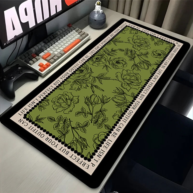 Green Retro Art Mouse Pad Extra-Large Size Computer Desk Mat Office and Home Keyboard Pad Light Luxury Heat-Resistant Tablecloth