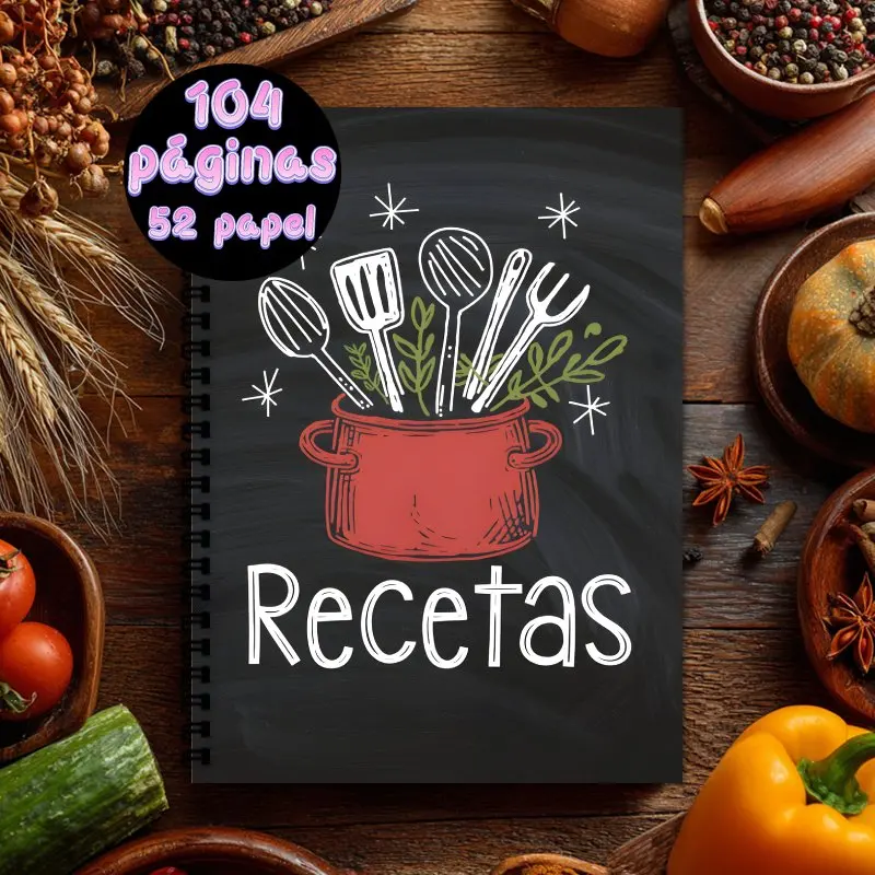 A5 Spanish Recipe Spiral Notebook,Suitable for Home Cooking, Baking and Home Chefs, Fashion Recipe Book, Gift for Food Lover