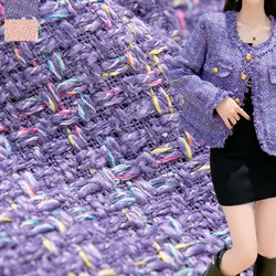 Purple Color Yarn-Dyed Braided Tweed Fabric For Women Autumn Jacket Dress Suits Coat Handbag DIY Cloth Sewing Material