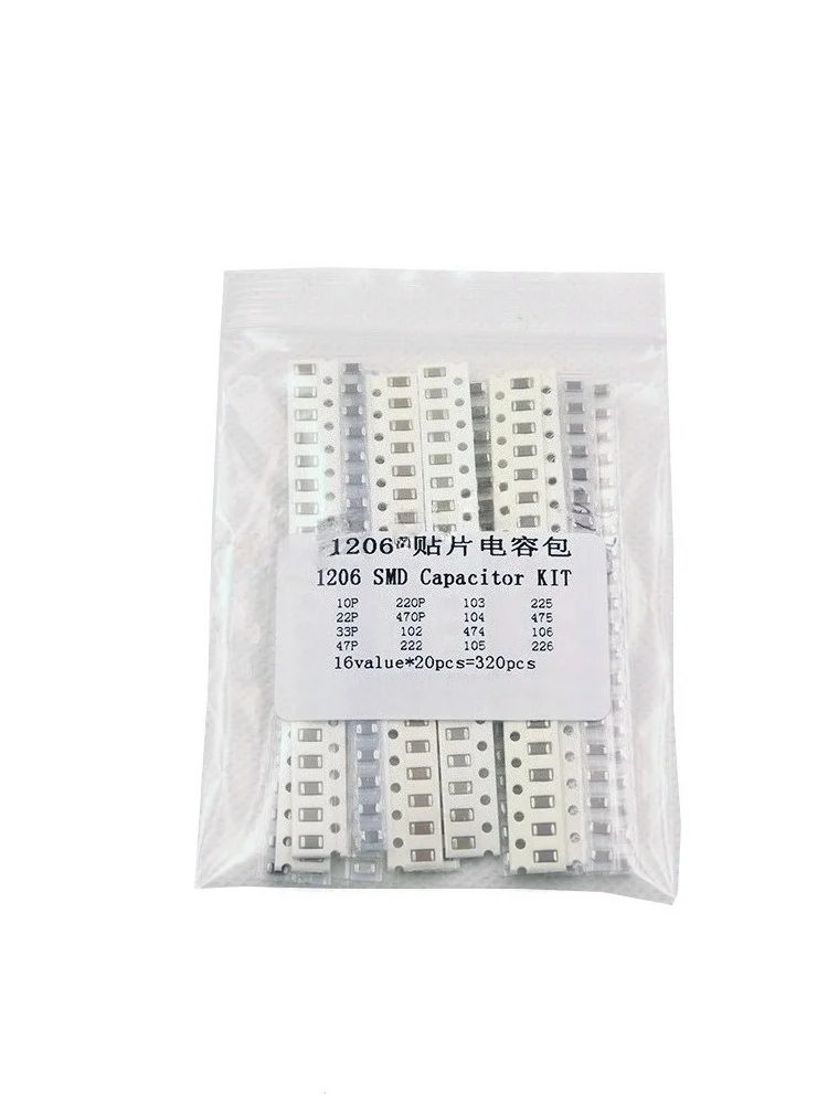 1206 SMD Capacitor Kit 320Pcs 16 Values x 20Pcs 10pF-22uF MLCC Assortment for DIY Electronics