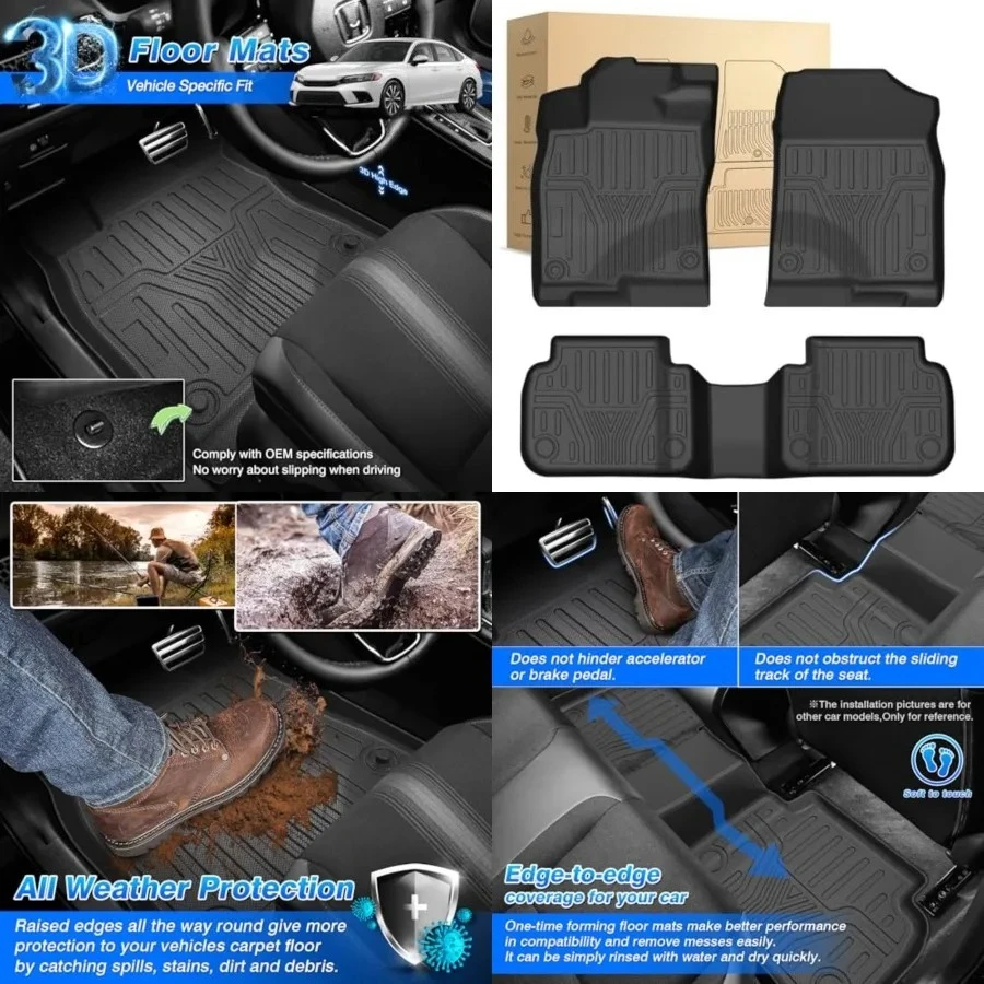 

Civic Floor Mats - Floor Liner for Honda Civic 2022-2026 Sedan Hatchback Si (Include Sport, Not for Hybrid) & Acura Integra 2023-2026 Accessories (Only Fit 2nd Row Has USB Port)