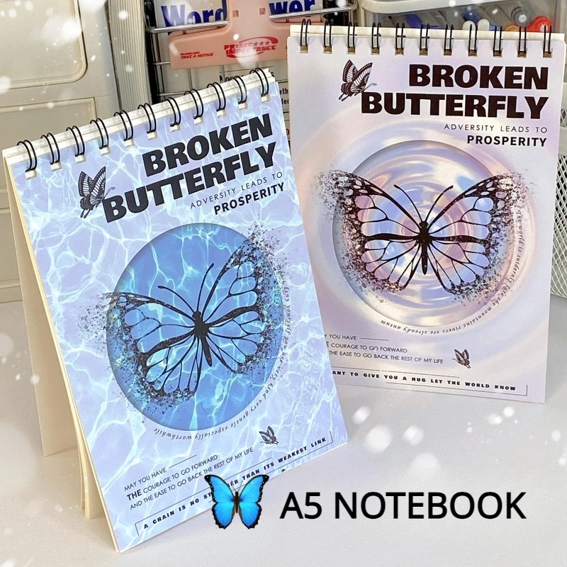 

A5 Ins American Black Butterfly Water Ripple Notebook Horizontal Line Loose Leaf Coil Book Girl Journal Art Office Accessories