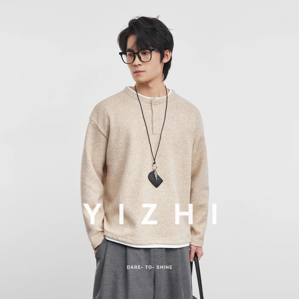 

Fashion Men's Thick Faux Two-Piece Sweatshirt 2025 Autumn Winter New Solid Color Retro Casual Wool Base Layer Pullover