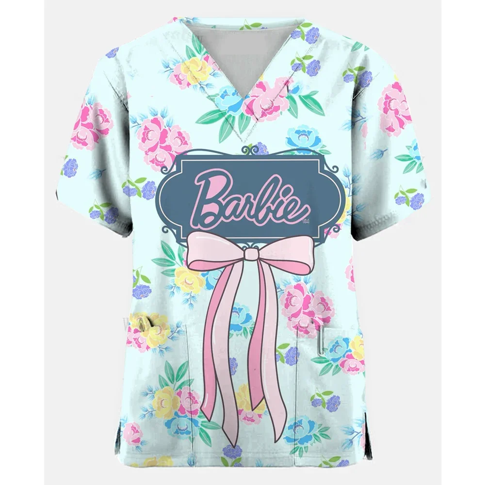 

Women Nurse Uniform Lovely V-Neck Pocket Medical UniformsBarbie Cartoon Nursing Scrub Tops Workwear Uniforme Enfermera Mujer