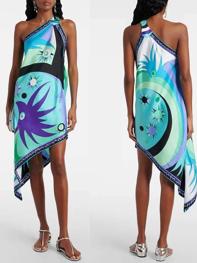 Vestido Casual Hoado con Hombro Asimétrico Estampado y Corte Ajustado para Mujer, Material 00% Sin Marca, Estilo Urbano