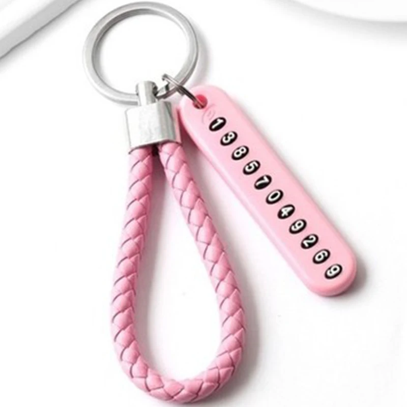 Unisex Leather Bradied Rope Car Anti-lost Keychains Phone Number Card Keyring Auto Vehicle key Holder Accessories