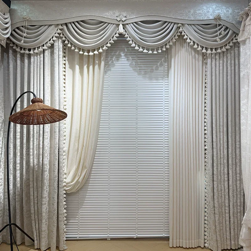 New Champagne Jacquard Patched Curtains for Living Room French Window Window Screen Custom Valance Finished Products