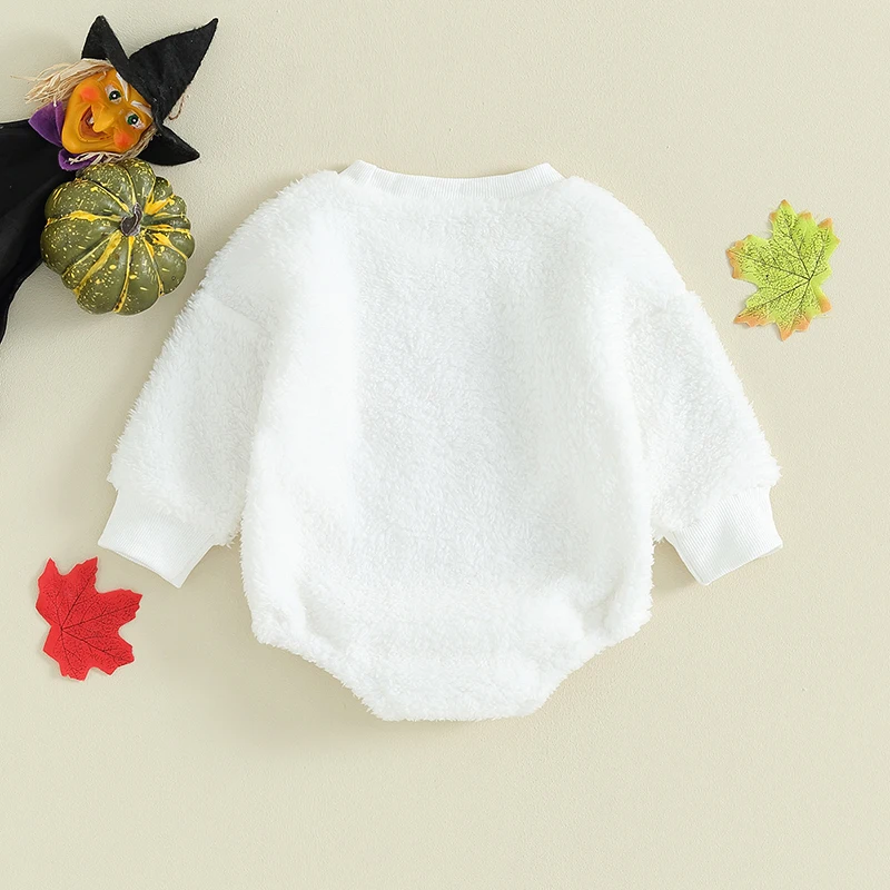 Newborn Baby Halloween Costume Girl Boy Pumpkin Ghost Fur Hoodie Fleece Jumpsuit  Romper Fall Winter Clothes Outfits