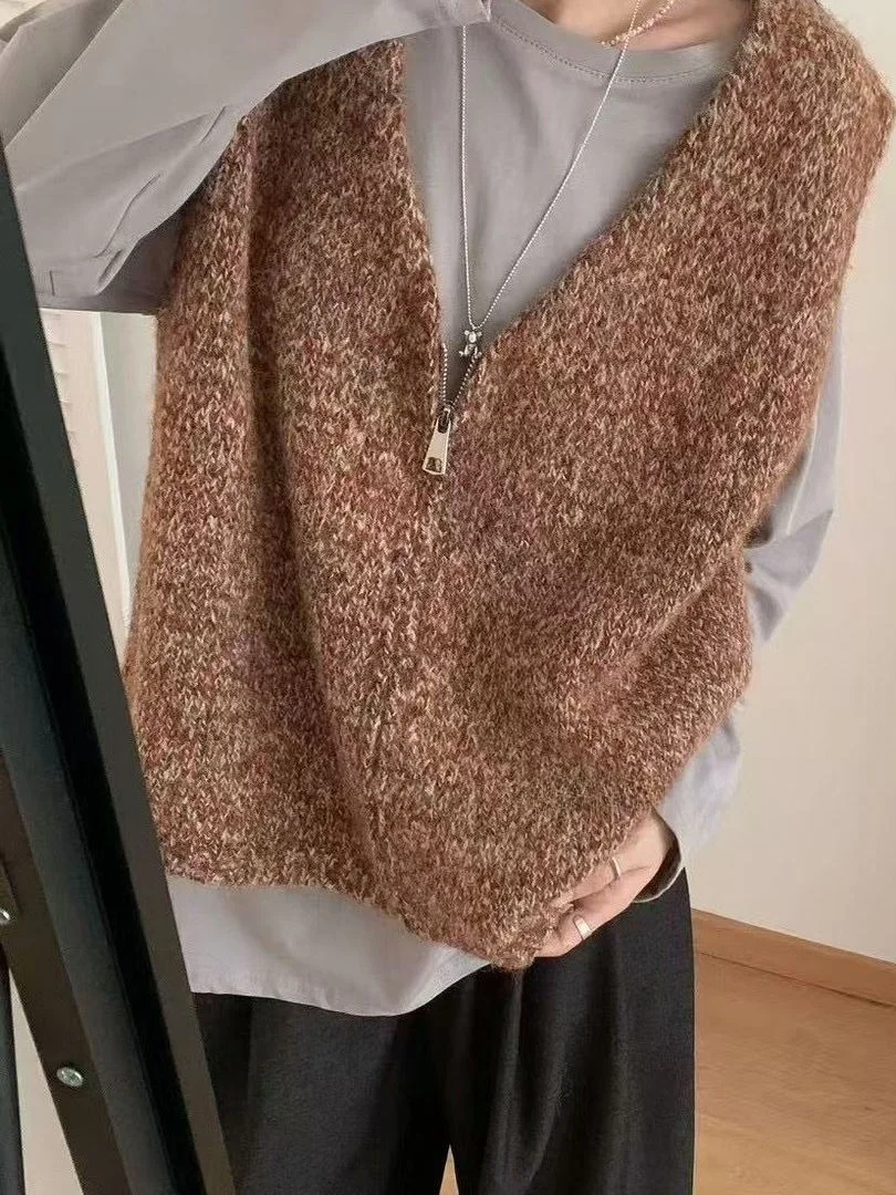 

Korean Sle Zipper Knitted Vest Cardigan Women's Autumn Winter Layering oulder Pad Svel Sweater Top Outerwear