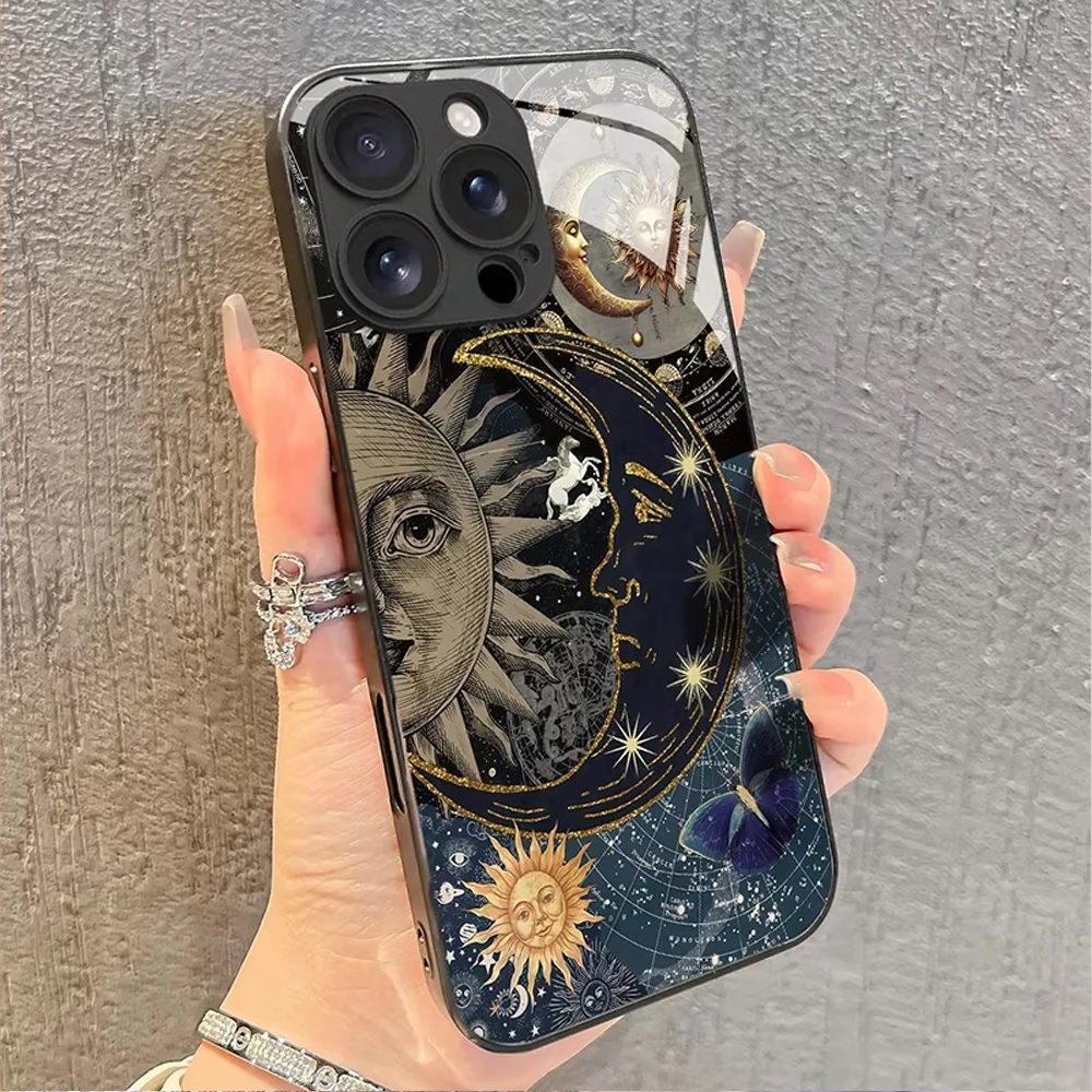 Creative Sun Moon Glass Phone Case for Samsung A37 A57 A07 A26 A36 A56 A16 A06 A55 A35 A14 A34 A54 A24 A25 A15 A04 A34 A54 4G 5G