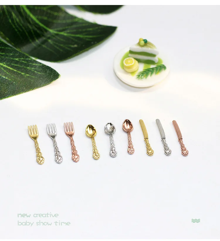 Ob11 Miniature Dollhouse Kitchen Utensils Knife Spoon Fork Model 1:12 Dolls House Accessories Mini Stuff Western Cutlery Toys