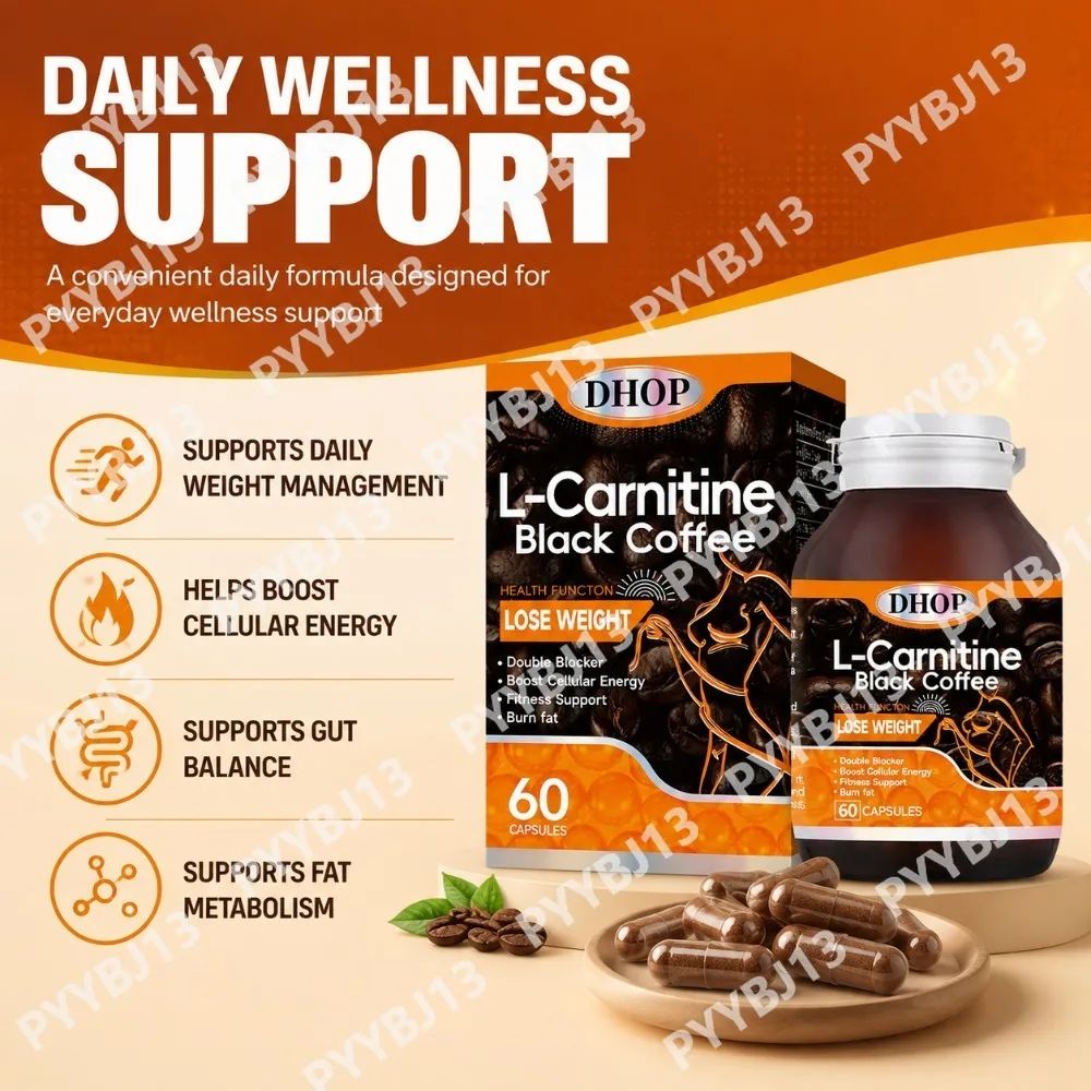 DHOP L-Carnitine Black Coffee Capsules - Weight Management & Fat Metabolism Support Cellular Energy Booster Fitness 60 Capsules