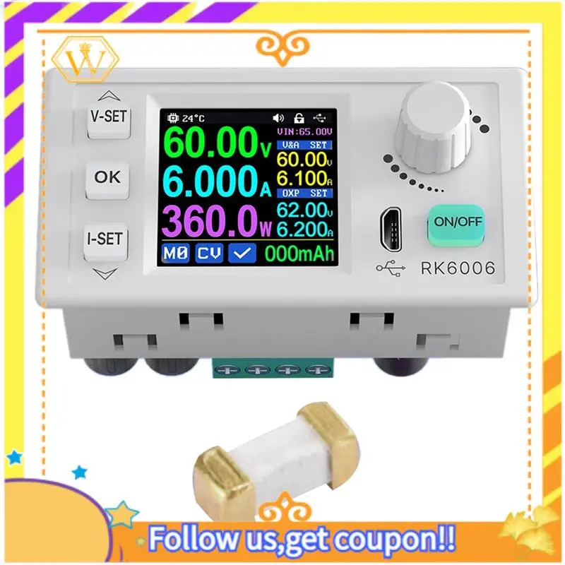 

A01K-Replacement RK6006 Digital Control Power Supply Buck Converter 60V 6A 4 Digit COMM Adjustable DC To DC Step Down Voltage Be