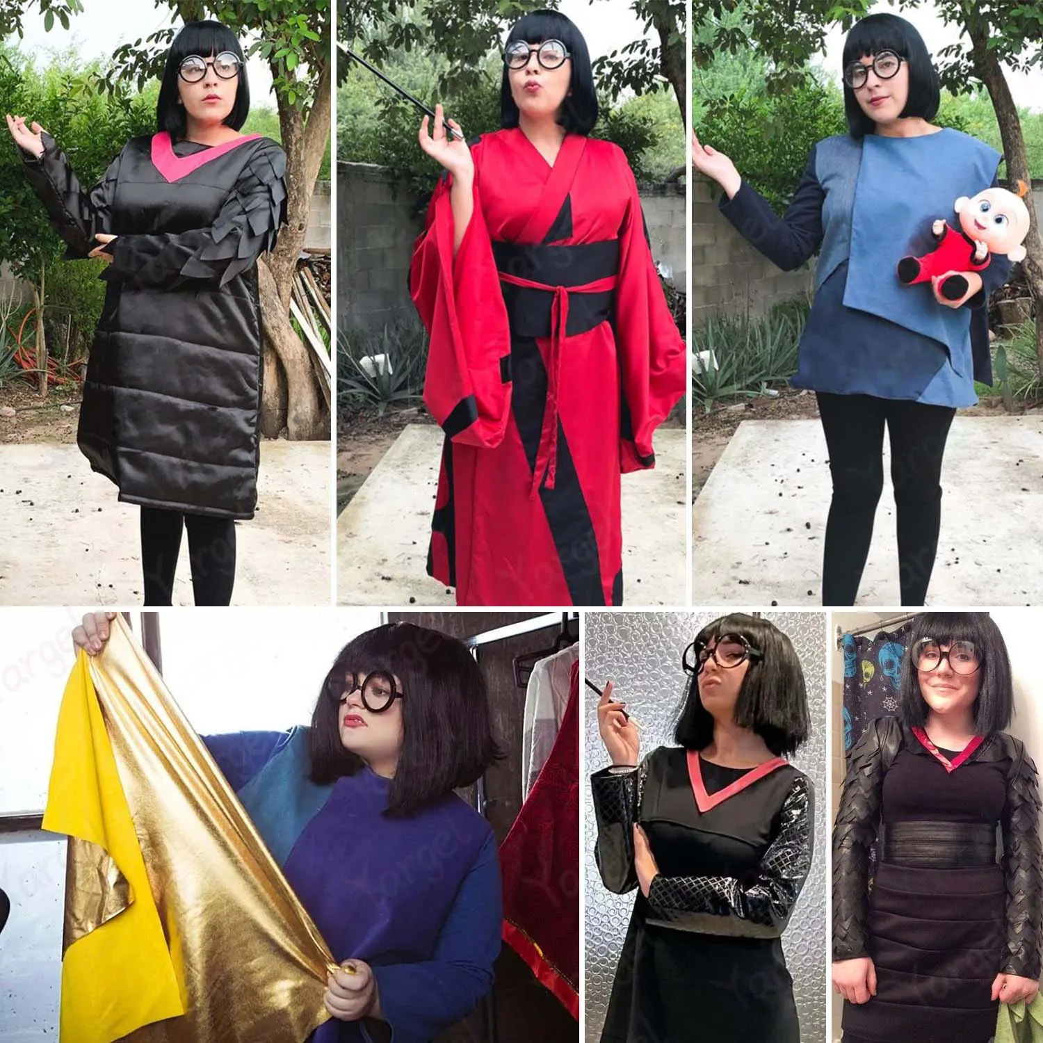 Synthetic Short Bob Wig with Bangs+Glasses,Straight Bob Edna Mode Costume Wig for Halloween Cosplay Party Daily Use,Anime Wig