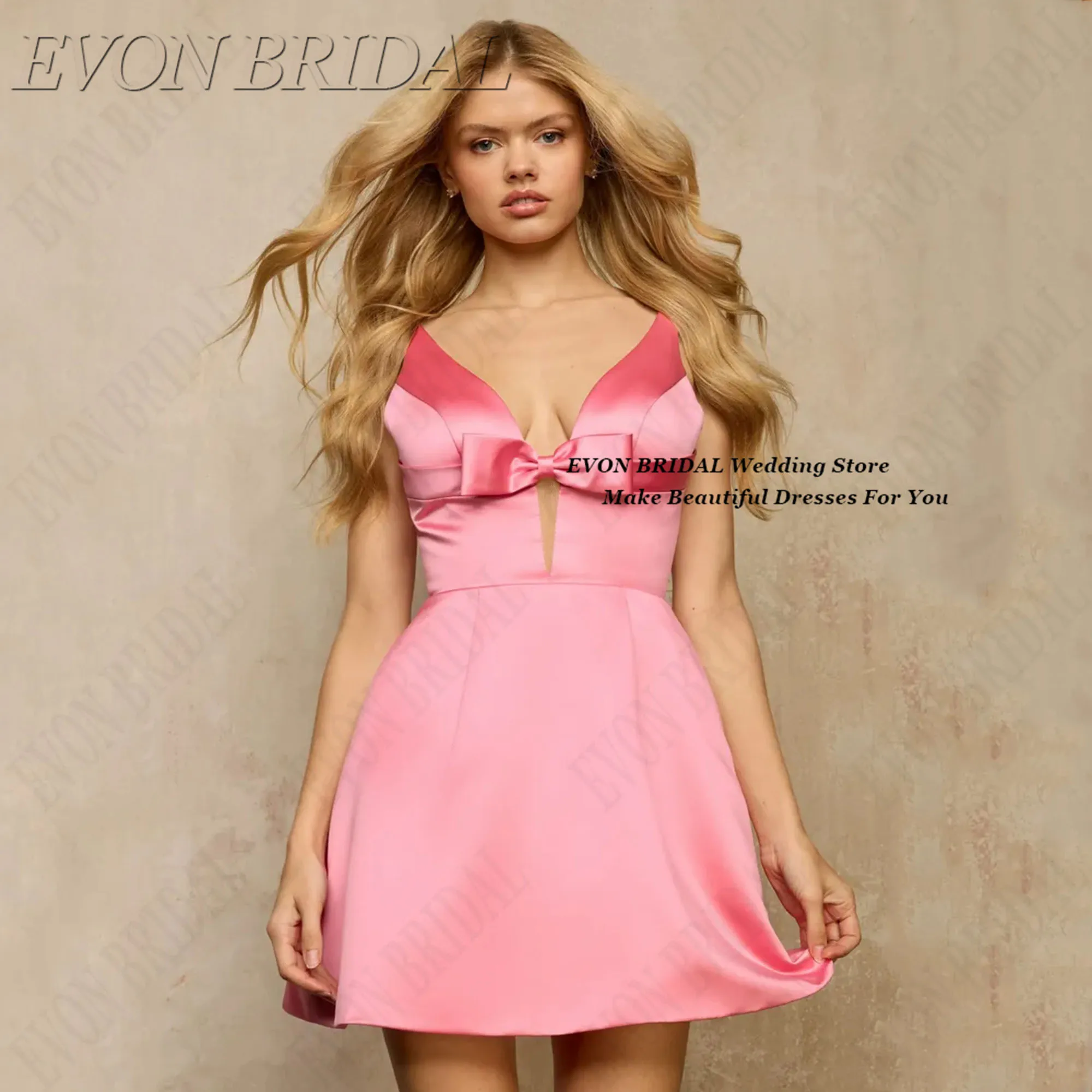 

Bow Short Party Gowns For Ladies Homecoming Sexy Backless Cocktail Dresses Fashion Simple Prom Dresses EVON BRIDAL Customized