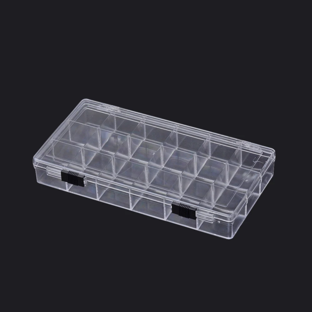 

1pc Plastic Bead Storage Containers 18 Compartments Rectangle Clear 20.5x11.5x3cm