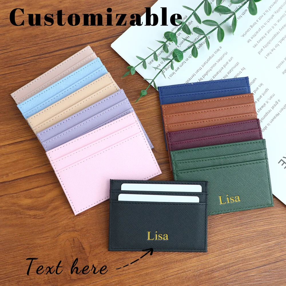 Customizable Name Letter Cross Pattern PU Simple and High-End Multi-Color Women's Gift Multi-Slot Coin Wallet Card Case