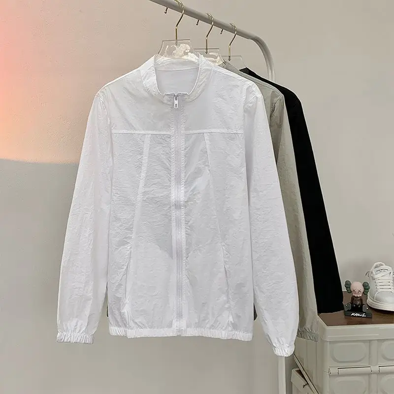 

2024 New Summer Fashion Trend Versatile Simple Solid Color Casual Loose Standing Collar Long Sleeved Sun Protection Jacket