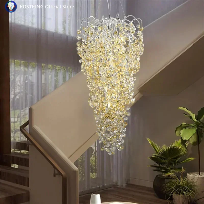 

Роскошная хрустальная люстра для гостиной и столовой, креативная и большая лестничная люстра