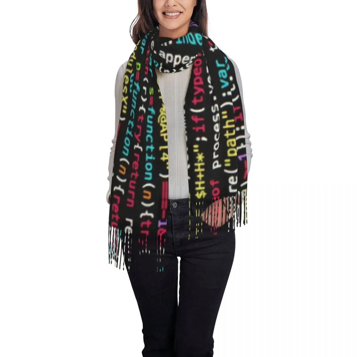 Ladies Large Coding Programmer Nerd Geek Scarves Women Winter Soft Warm Tassel Shawl Wrap Science Hacker Computer Code Scarf