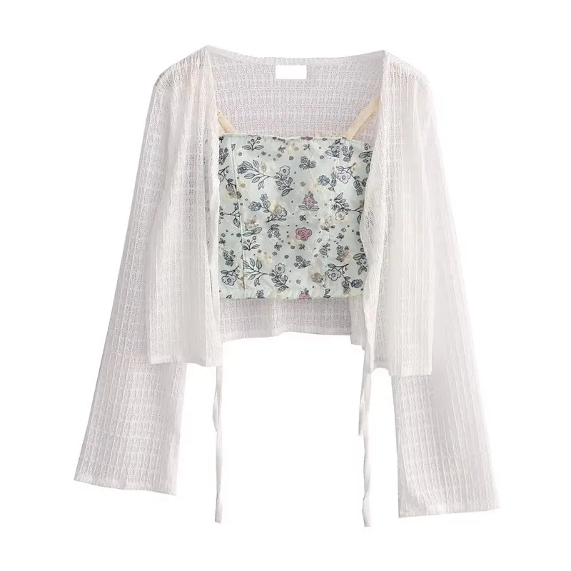 Dentelle ort ouvert Cardigan glace soie Protection solaire vêtements femmes coréen Sle coupe ample longue Sve v-ne pull été Ou...