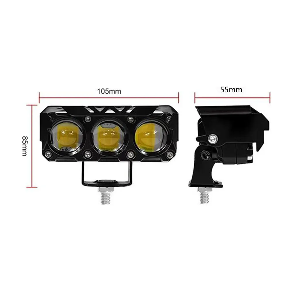 TCYATO 3 eye light motorcycle LED spotlight dual color yellow white high and low beam lights, suitable for cars and trucks 12V