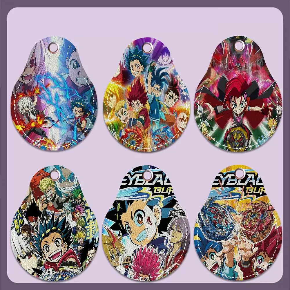 Cool B-Beyblade Burst 1PCS PU Leather Keychain Protective Case Door Lock Access Control Tags Card Bag Key Tag Ring