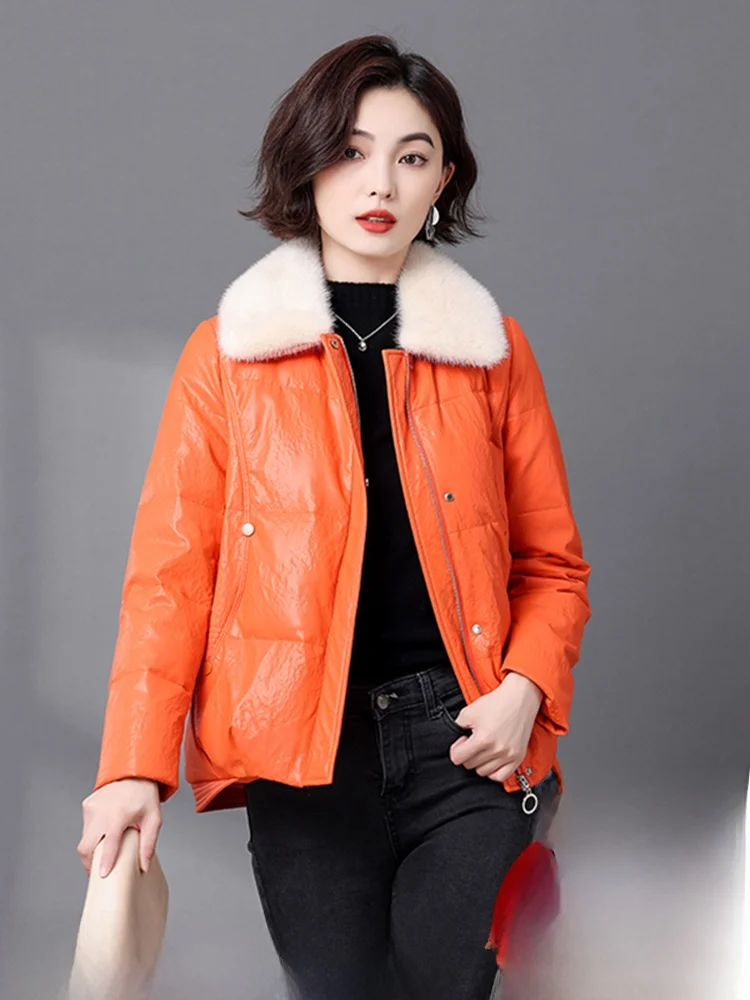 เสื้อโค้ทหนังแท้สำหรับผู้หญิง รุ่น Thiened สำหรับฤดูหนาว ขนมิงค์ หนังแกะ ดีไซน์ซิป  สำหรับใส่ทำงาน