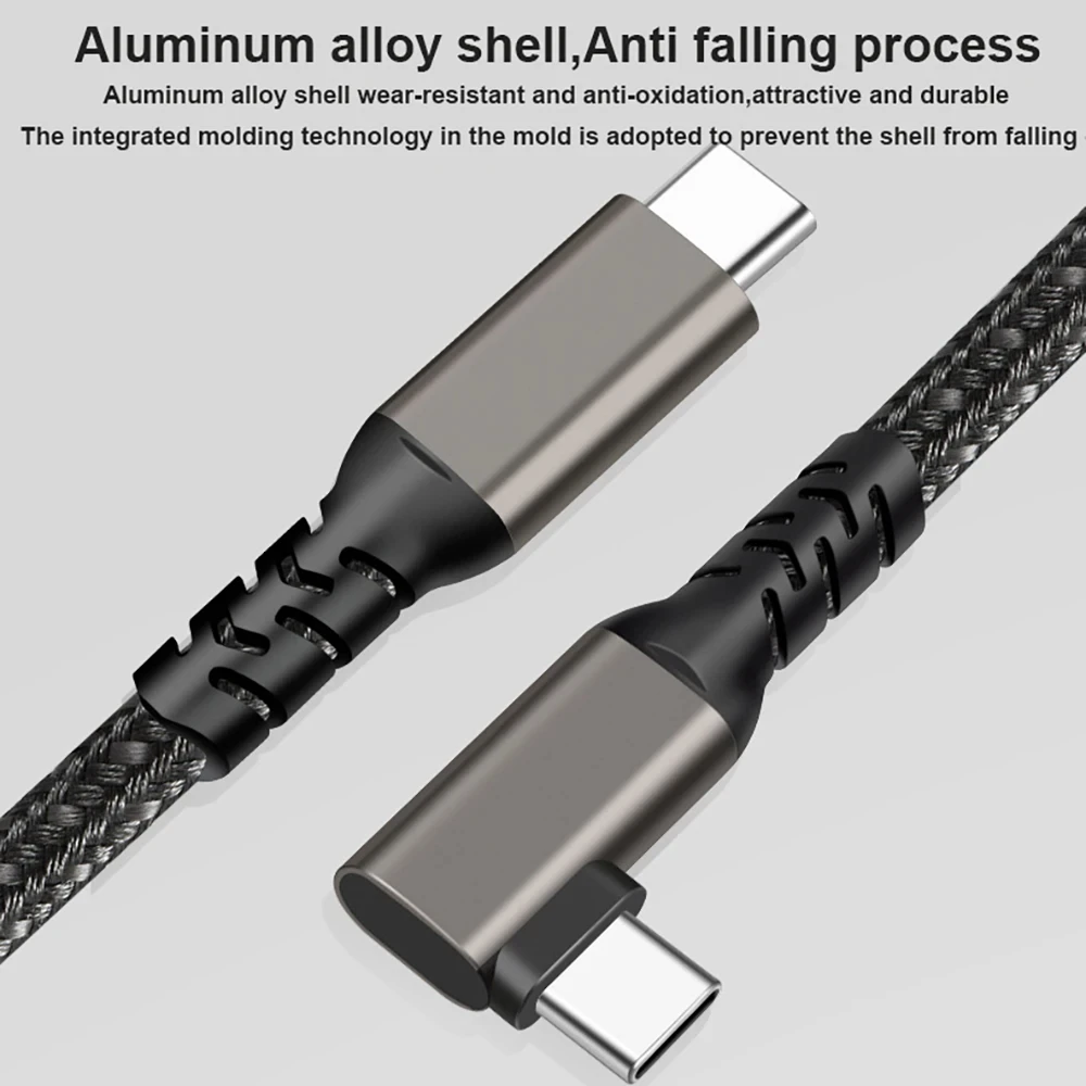 كابل USB C 3.2 Gen 2 من النوع C إلى USB C 90 درجة 20 جيجابت في الثانية 4K @ 60 هرتز كابل بيانات 5A 100 وات PD شحن سريع لأجهزة الكمبيوتر المحمول Macbook Pro iPad #3