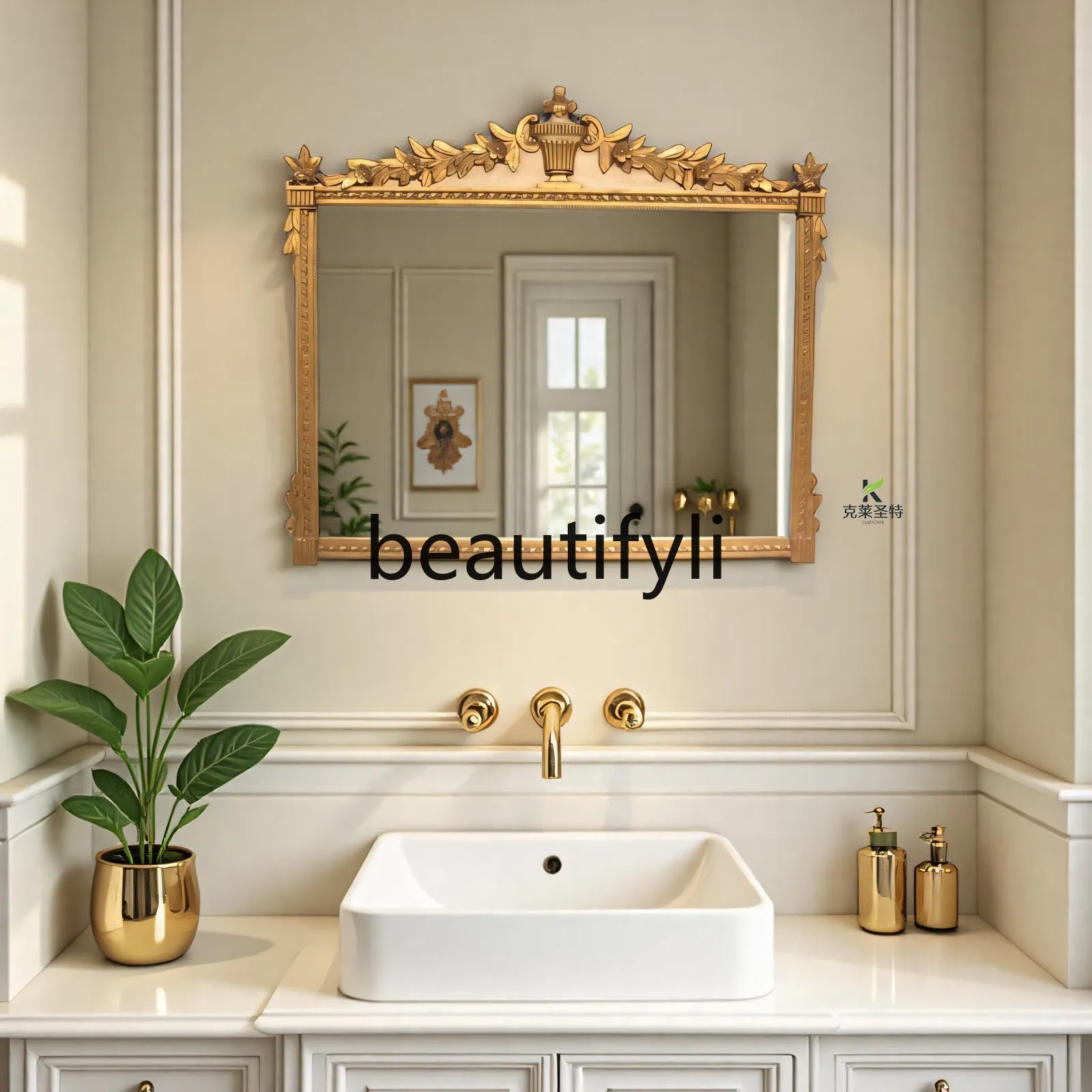 

French retro wall-mounted bathroom mirror European toilet, makeup mirror American home bedroom dressing mirror