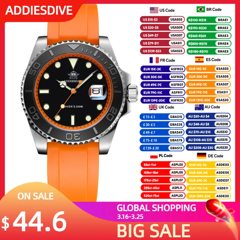 

ADDIESDIVE Men's Quartz Watch 41mm Ceramic Bezel Luminous Sports Diving Watches 200m Waterproof High Quality Luxury Wristwatch