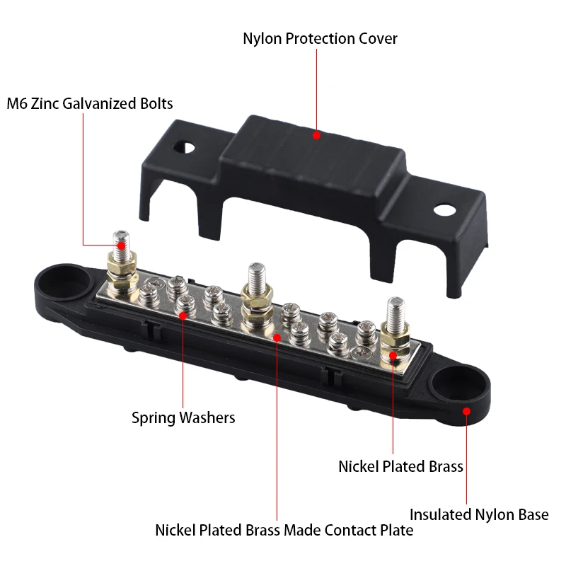 1Pcs DC 12V-48V 150A Bus Bar Terminal Battery Power Distribution Block With Cover M6 Screw 3 for Automobile Boat RV Truck