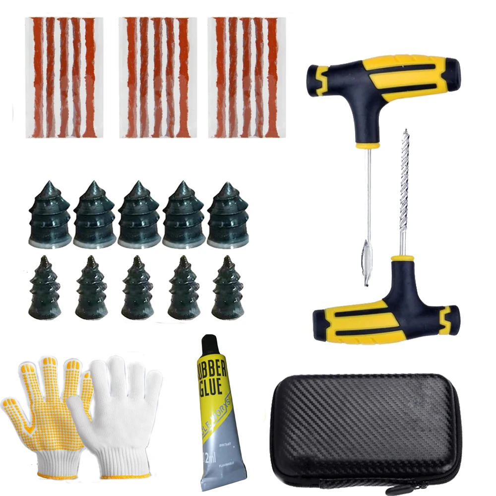 Motorcycle Tire Repair Kit Puncture Plug Tools Tyre Puncture Emergency for Car Tire Strips Stirring Glue Repair Tool Kit