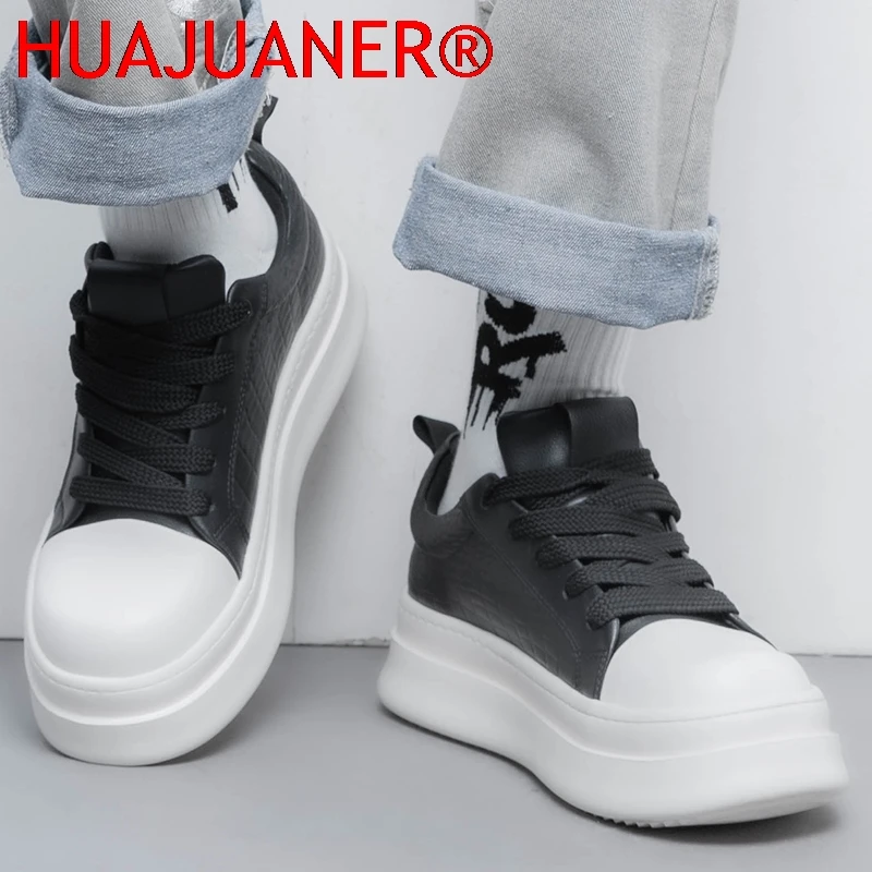 Men's Leather Elevator Shoes 7cm Hidden Height Increase Thick Sole Fashion Casual Sports Breathable Comfortable Sneakers for Man view 4
