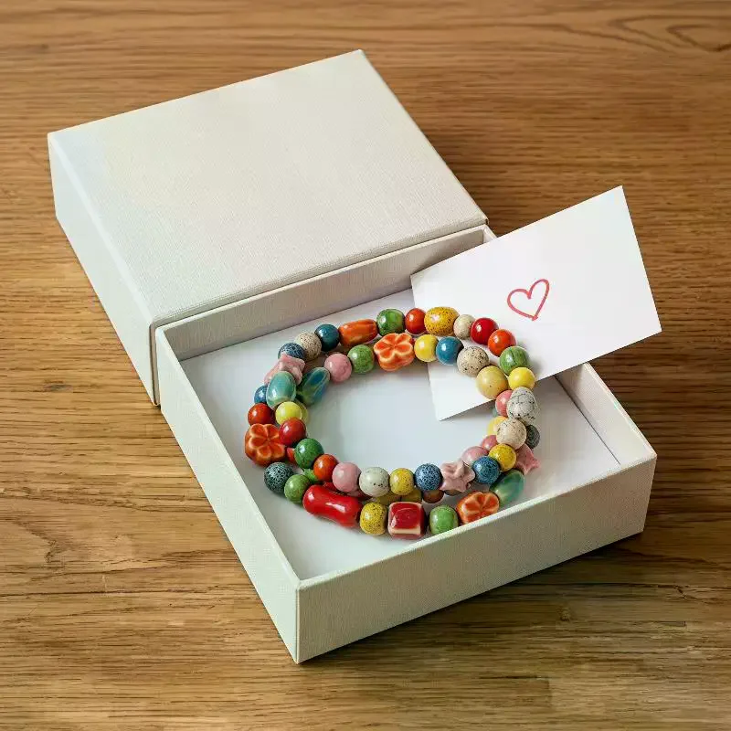 Colorful Ceramic Beaded Bracelet Boho Beach Jewelry Elastic Wristband For Women Handmade