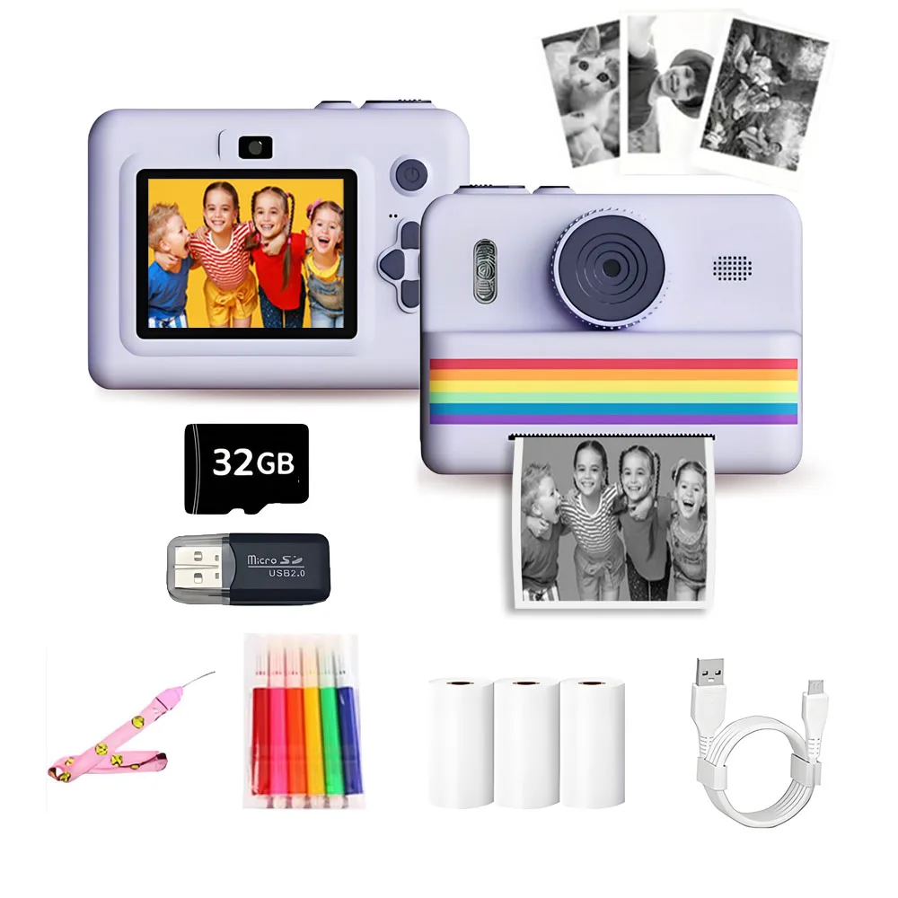 

Kids Camera Instant Print Toy 2.8-Inch HD Screen With 32G Memory Card And 3 Rolls Of Printing Paper, Gift For Boys And Girls