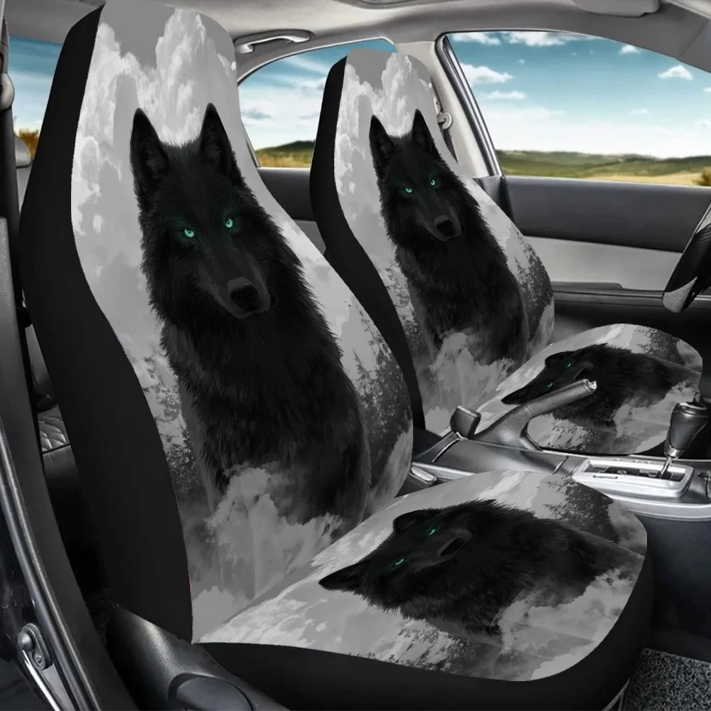 2pcs Snowy Wolf Gaze Car Seat Covers - & Wolf Print, Fit For Cars, SUVs, Sedans - Durable Polyester, Easy-Clean, Enhance Driving