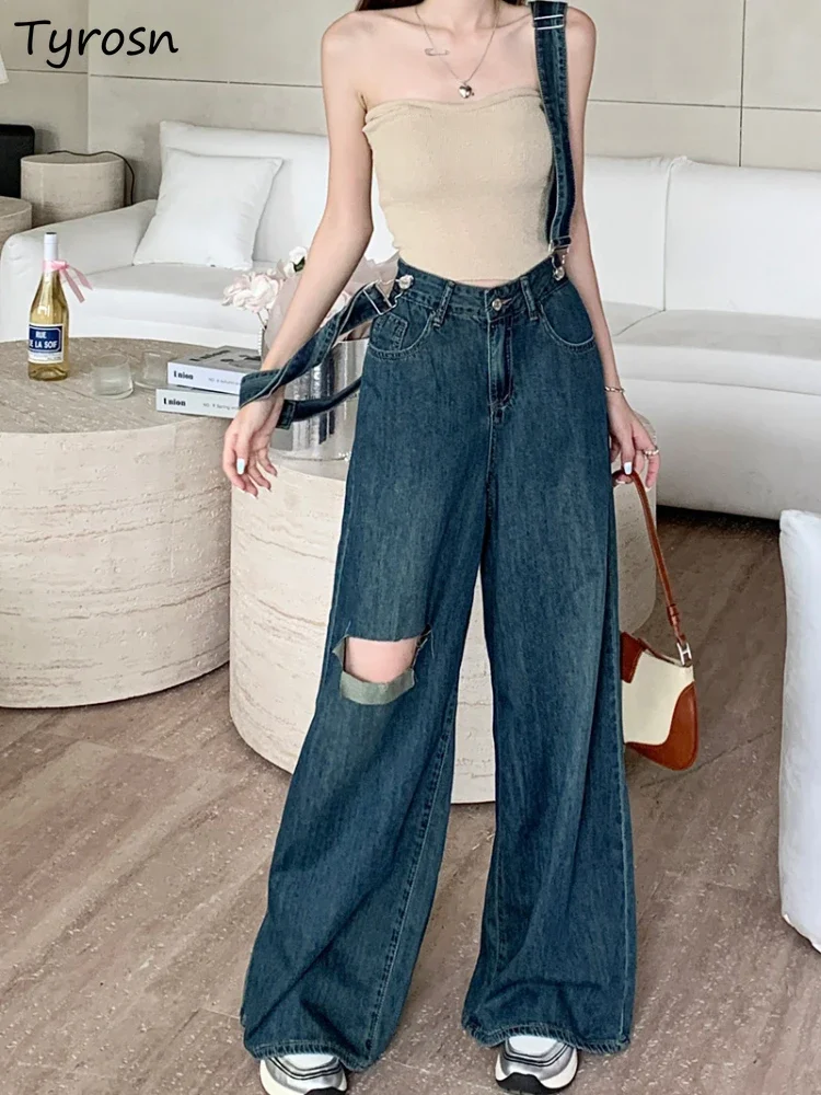 

Jeans Women Fashion Straight All-match Leisure Design Summer High Street Loose Ladies Hotsweet Korean Style Elegant Hole Tender