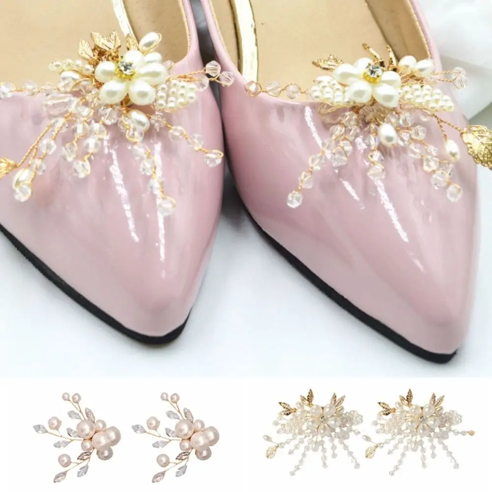 

1Pair DIY Wedding Shoes Accessories Detachable Rhinestone DIY Shoes Charms Elegant Pearl Beads Bridal Shoes Decoration Bride