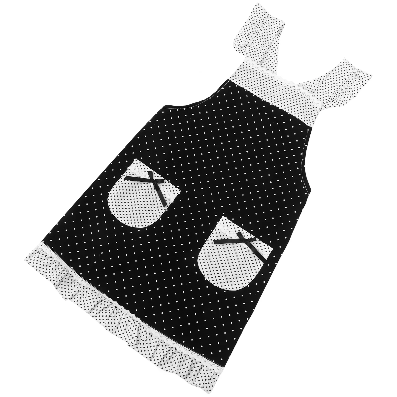 

Stylish Retro Apron Dress Waitress Kitchen Costume Women Cotton Housewife Cooking Baking Half Waist Apron Lace Dot Design