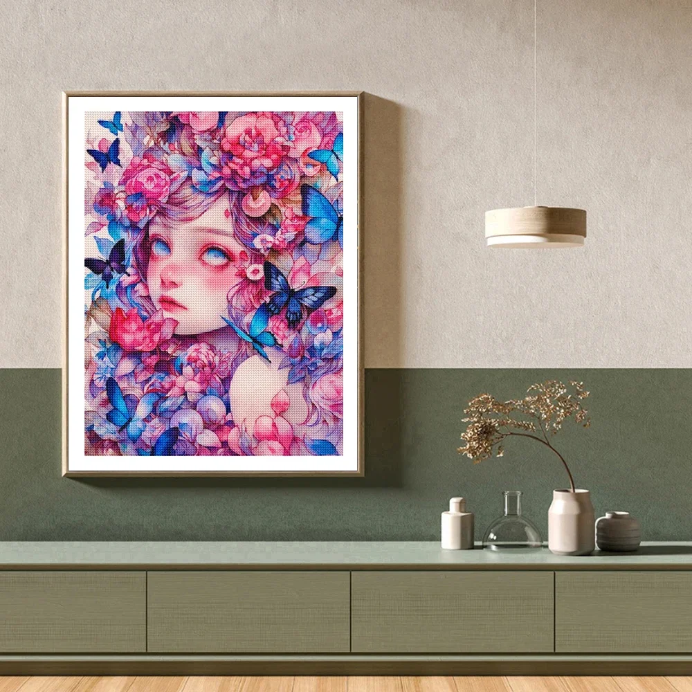 DIY AB Diamond Painting Cartoon Flower Girl Full Diamond Mosaic Embroidery Dream Butterfly Cross Stitch Set Art Home Decoration