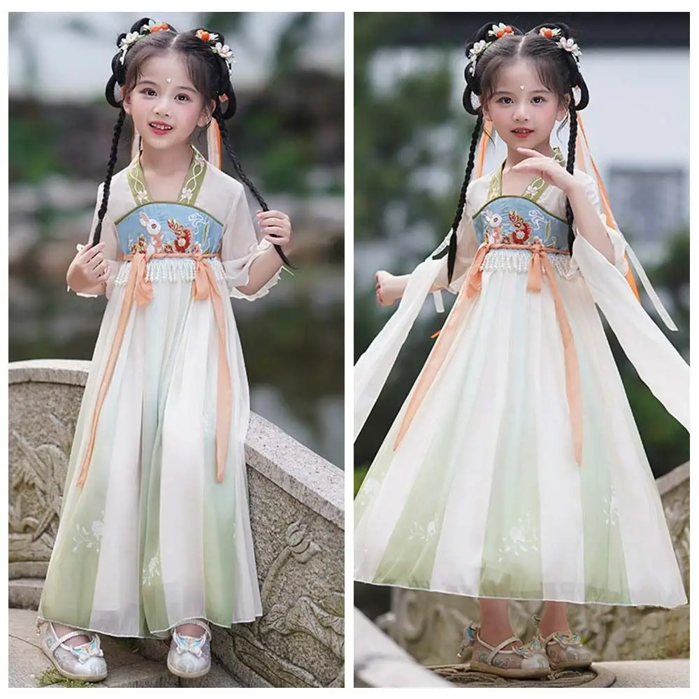 Prinzessin Kleid Chinesische Kinder Mädchen Hanfu Kleid Volkstanz Cartoon Kaninchen Chinesische Kinder Mädchen Alte Kleidung