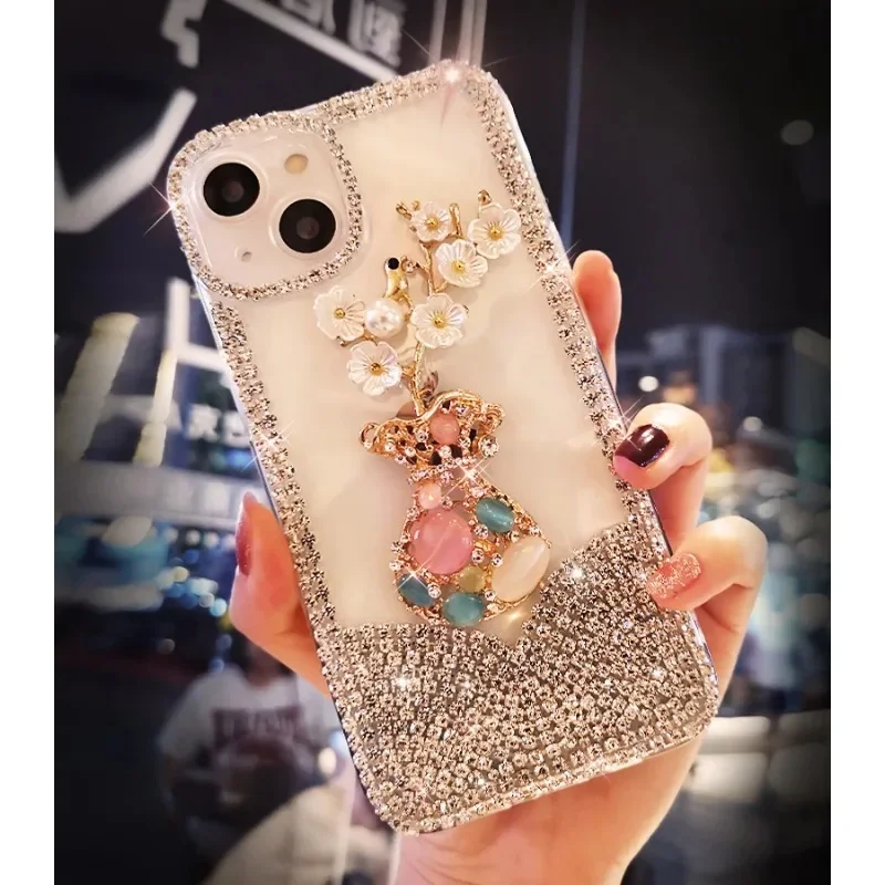 Rhinestone Diamond Chain Crystal Phone Case, Bling Cover for Xiaomi Redmi 13C Note13Pro  Plus Note10S Note11 Pro 12Pro