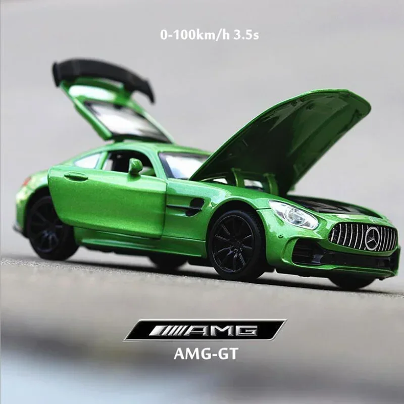 1:32 AMG GTRของเล่นรถโลหะของเล่นกีฬารถเสียงและแสงของเล่นดึงกลับMustangรถของเล่นเด็กของขวัญของเล่นรัก
