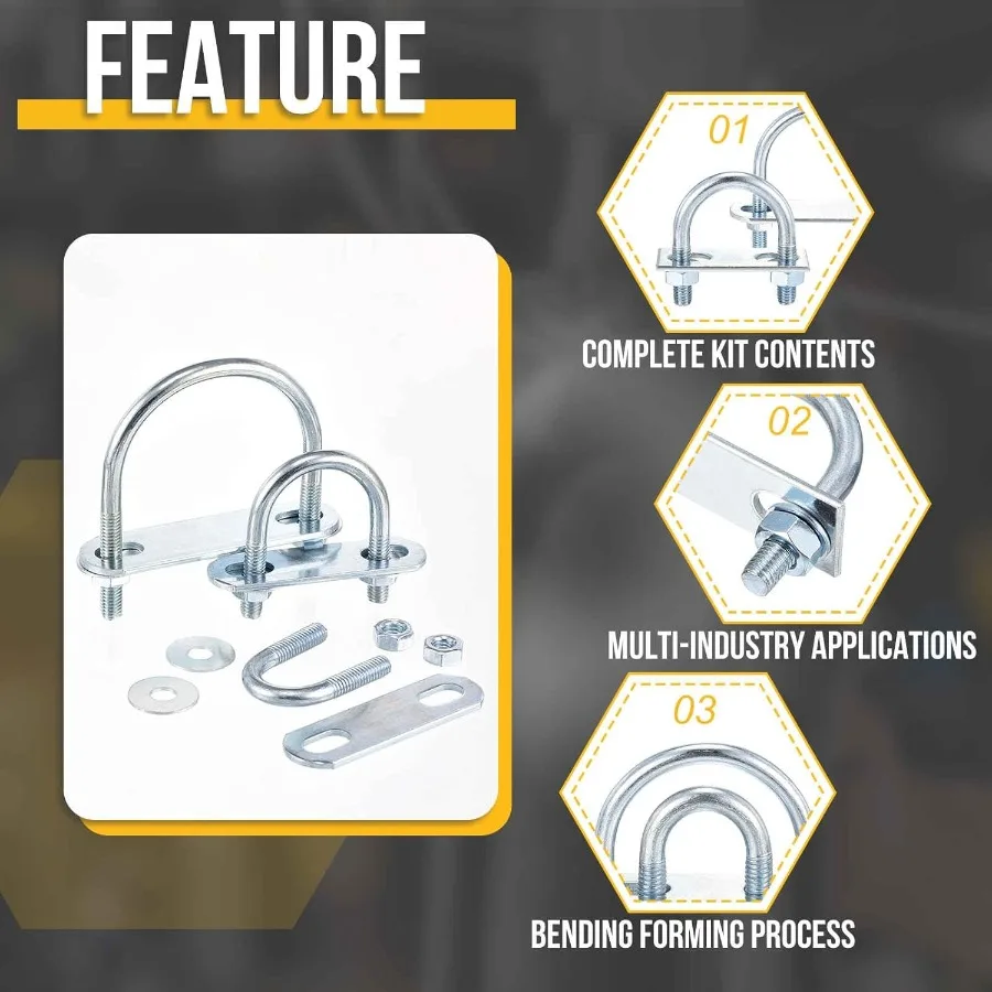 M8x50x100mm Bulloni a U Kit rotondo 4 Set Kit UBolt in acciaio al carbonio con dadi Piastra telaio Washe Buono per rimorchio per tubi Foglia automobilistica Spr